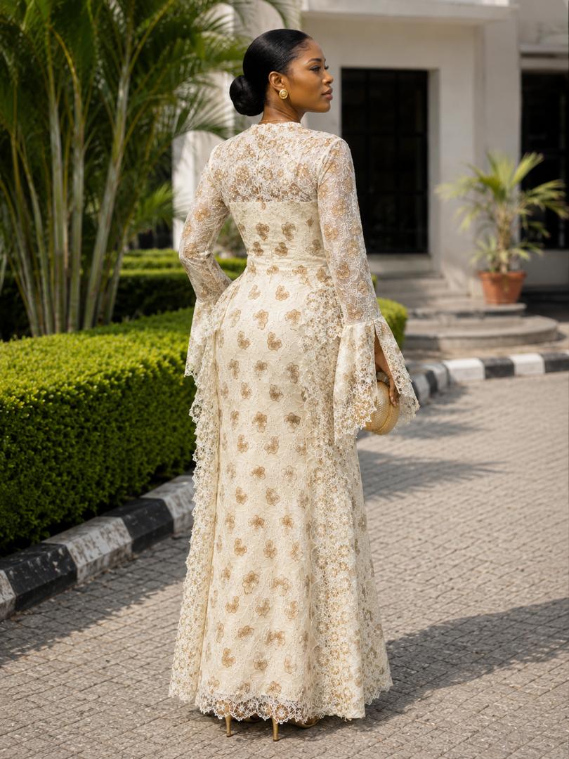 T&T Golden Bloom Luxe Lace Maxi Gown