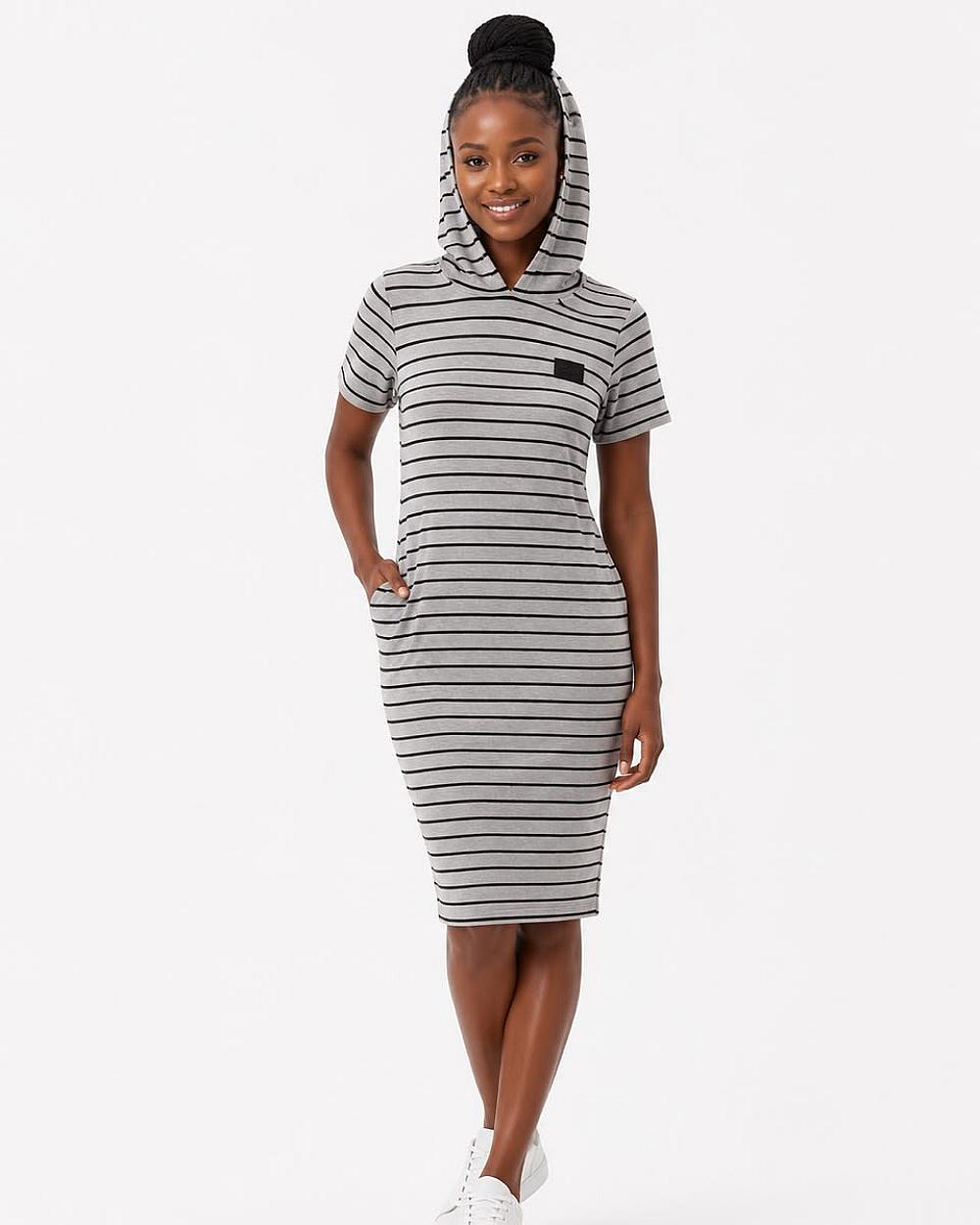T&T Striped Hooded Midi Dress